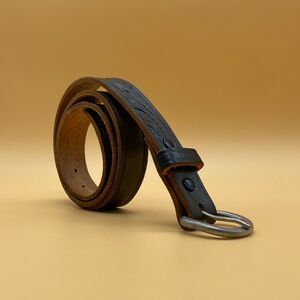 Vintage olive leather belt embossed - 0021KJ